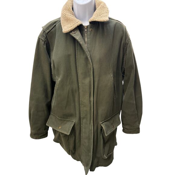 VTG Cabelas Chore Coat Mens Large Green Canvas Canvas Blend Fleece Lined Barn